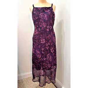Studio Y Womens Y2K Sheer Dress Size 14 Purple Dark Floral Whimsigoth Fairy 90s